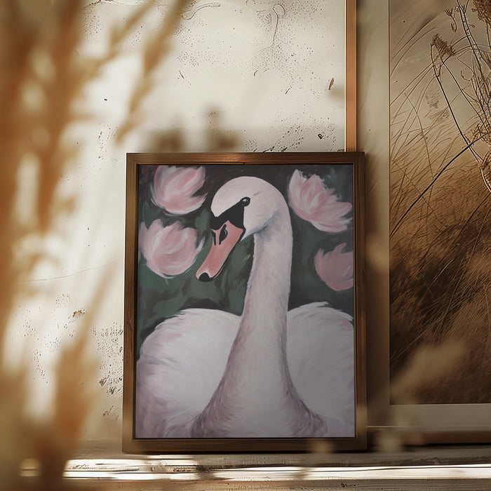Swan In The Pond Framed Art Modern Wall Decor
