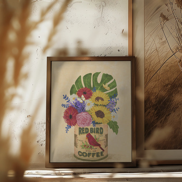 Flowers In a Vintage Coffee Can Framed Art Modern Wall Decor