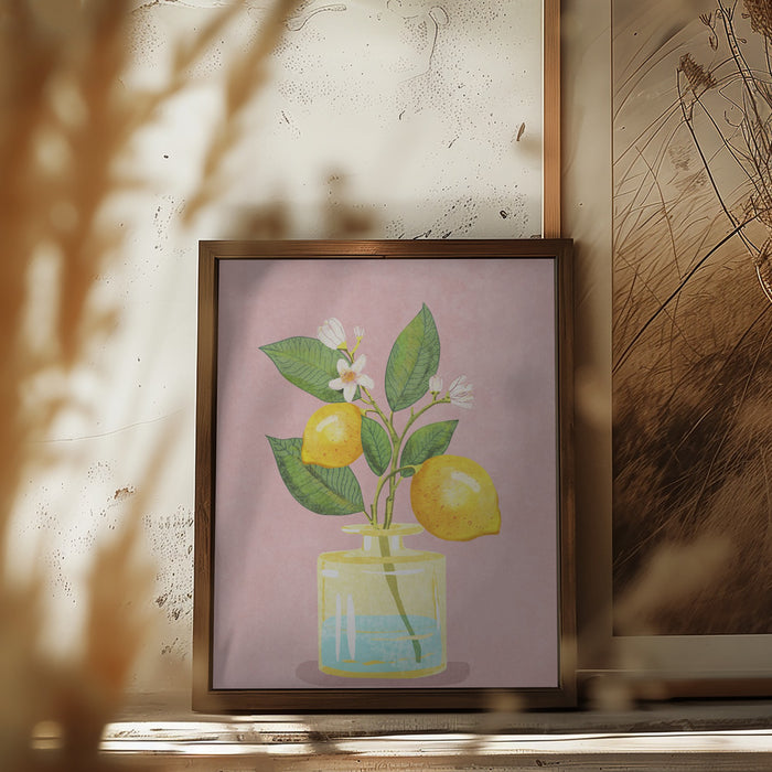 Lemon Bunch In Vase Framed Art Modern Wall Decor