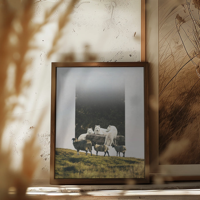 Sheep Wolf Predator Framed Art Modern Wall Decor