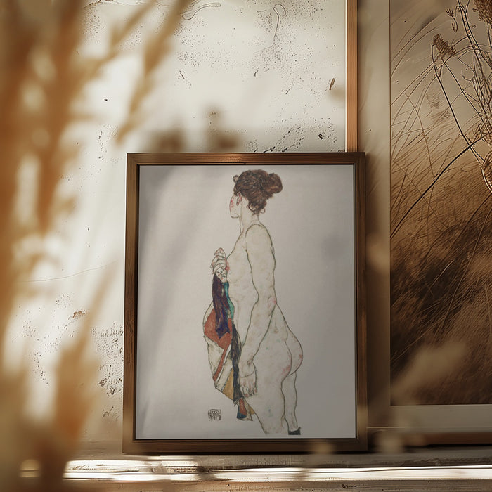 Standing Nude Woman With a Patterned Robe 1917 Framed Art Modern Wall Decor