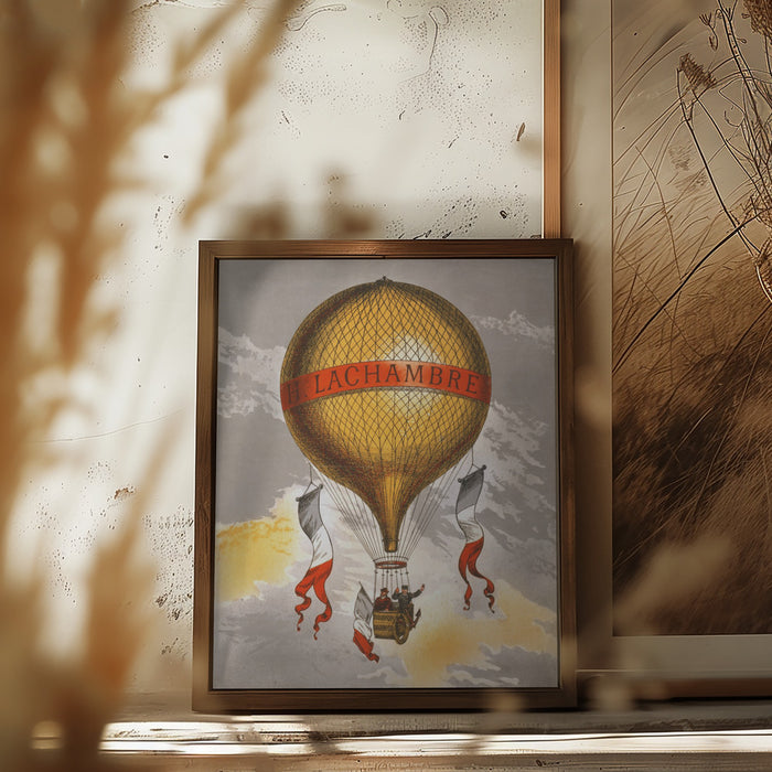 Balloon Labeled With Two Men Riding In the Basket 1880 Framed Art Wall Decor