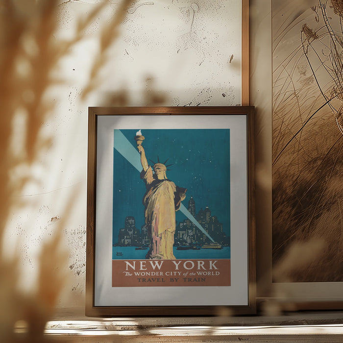 New York, the Wonder City of the World Travel By Train (1927) Poster By Adolph Treidler Framed Art Modern Wall Decor