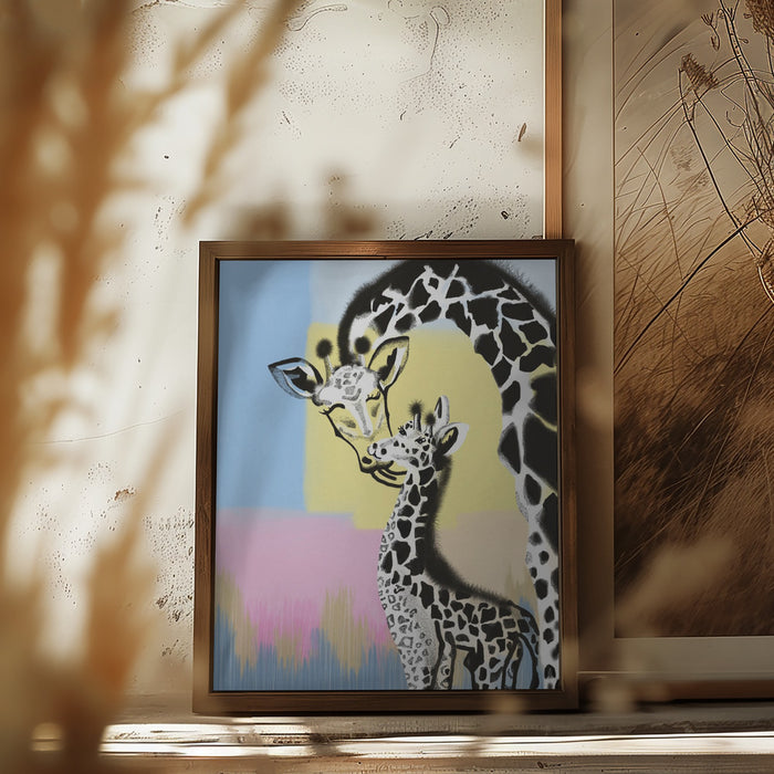 Mama giraffe and baby Framed Art Wall Decor