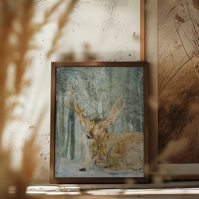 Reindeer In the Forest Framed Art Modern Wall Decor
