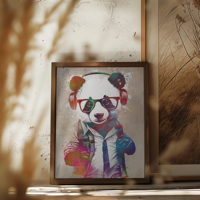 Hipster Panda Framed Art Modern Wall Decor
