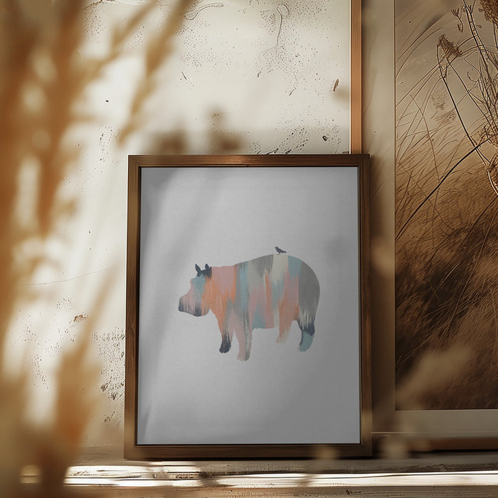 Pastel Hippo Framed Art Wall Decor