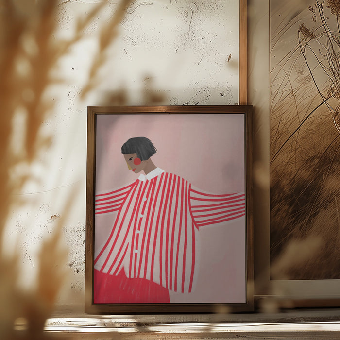 The Woman With the Red Stripes Framed Art Modern Wall Decor