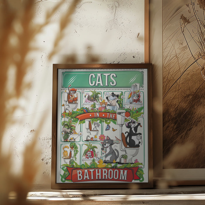 Cats In the Bathroom Framed Art Modern Wall Decor