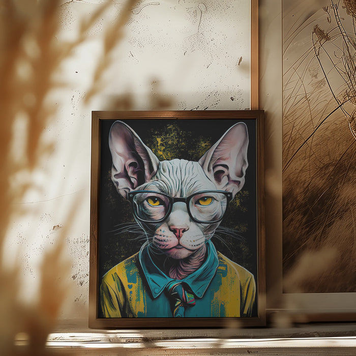 Hipster cat animal art Framed Art Wall Decor