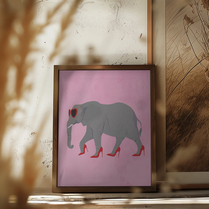 Elephant in heels and heart glasses Framed Art Wall Decor