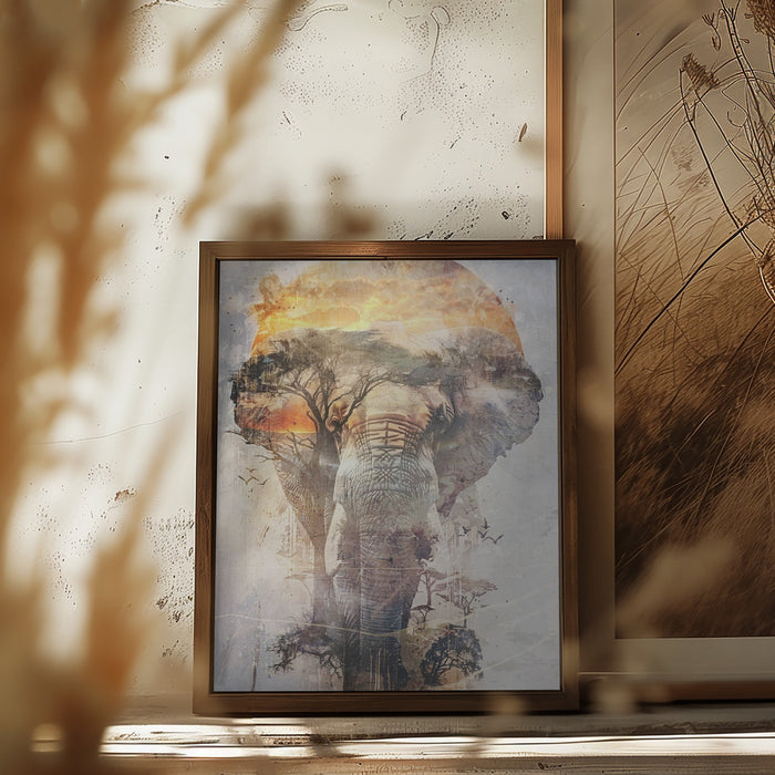 Elephant Africa Wild Animal Vintage Illustration Art 03 Framed Art Modern Wall Decor