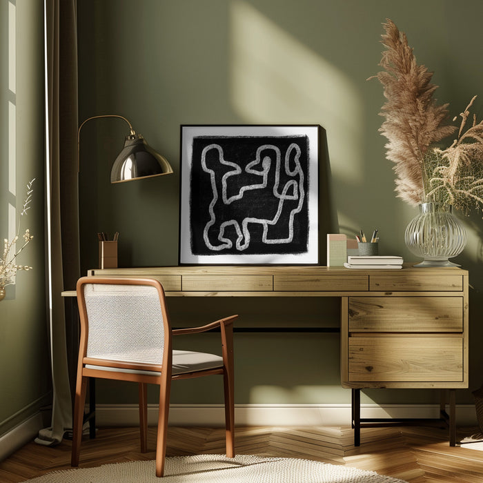 Black Scribble 2 Square Canvas Art Print