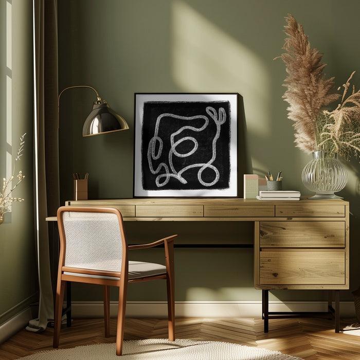 Black Scribble Lines 1 Square Canvas Art Print