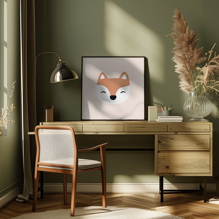 Blush Fox Square Canvas Art