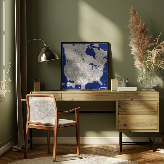 Highly detailed map of the United States, Kameryn Square Canvas Art Print