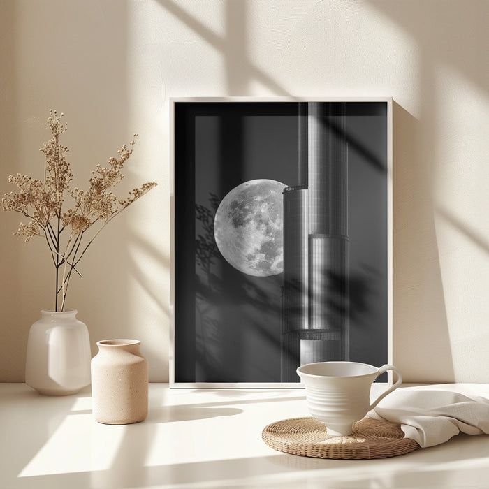 Super moon Burjkhalifa Framed Art Modern Wall Decor