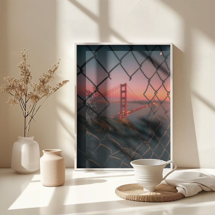 Golden Gate Caged Framed Art Modern Wall Decor