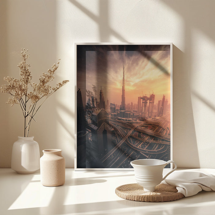 Dubai's Fiery sunset Framed Art Modern Wall Decor