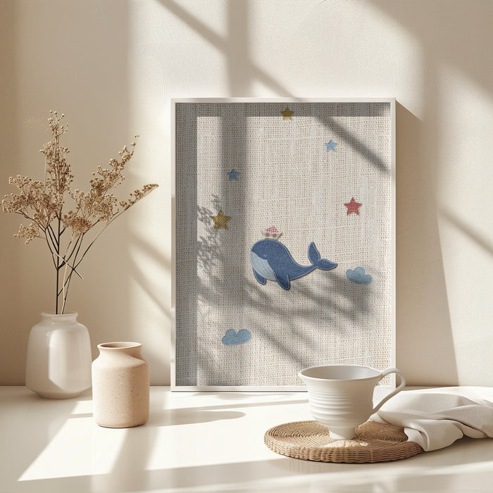 Cute Whale Framed Art Modern Wall Decor