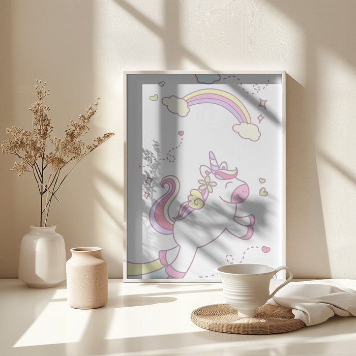 Unicorn and Baby girl Framed Art Modern Wall Decor