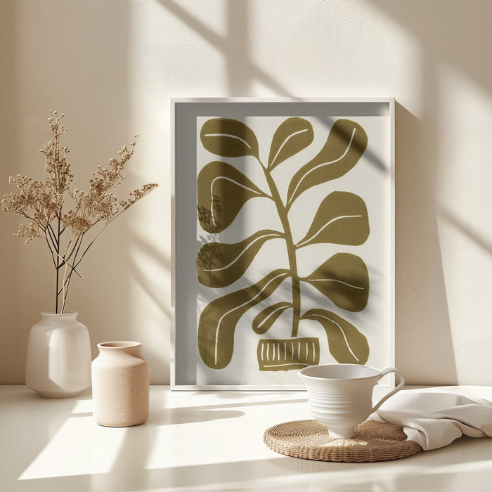 Linocut Houseplant #2 Framed Art Modern Wall Decor