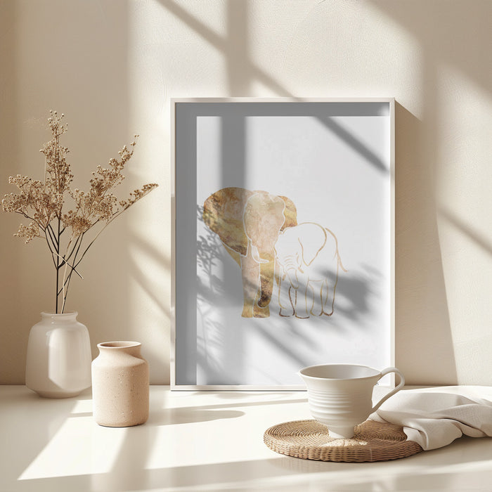 White Gold Elephants 2 Framed Art Modern Wall Decor