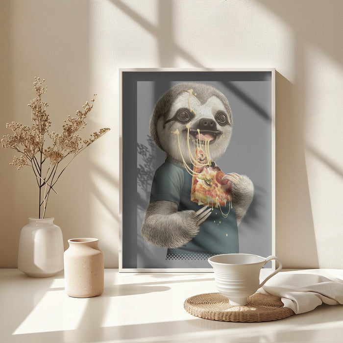 sloth eat pizza Framed Art Modern Wall Decor