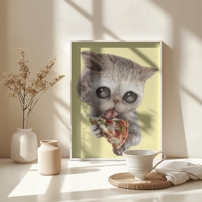 cat loves pizza Framed Art Modern Wall Decor