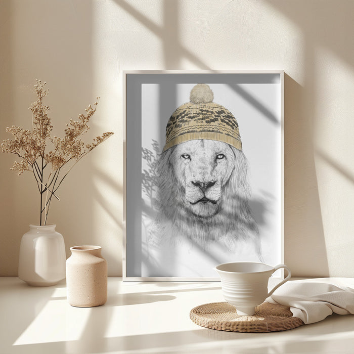 Winter Lion Framed Art Modern Wall Decor