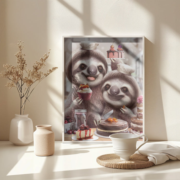 SLOTH BAKING CAKES Framed Art Modern Wall Decor