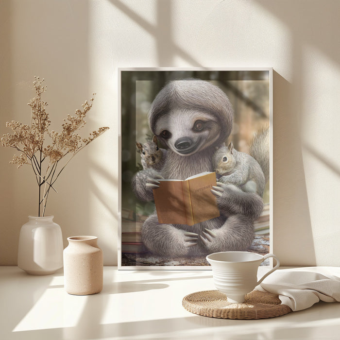 SLOTH SHARING KNOWLEDGE Framed Art Modern Wall Decor