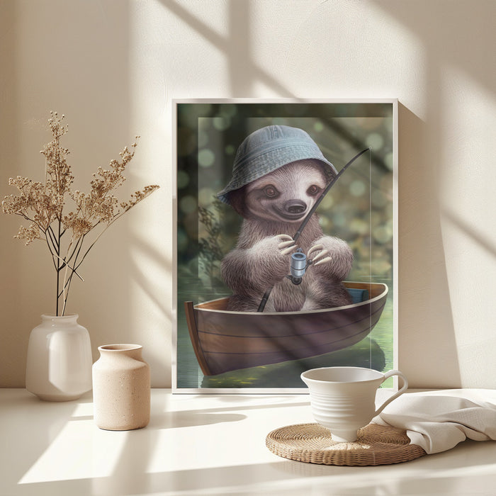 SLOTH GO FISHING Framed Art Modern Wall Decor