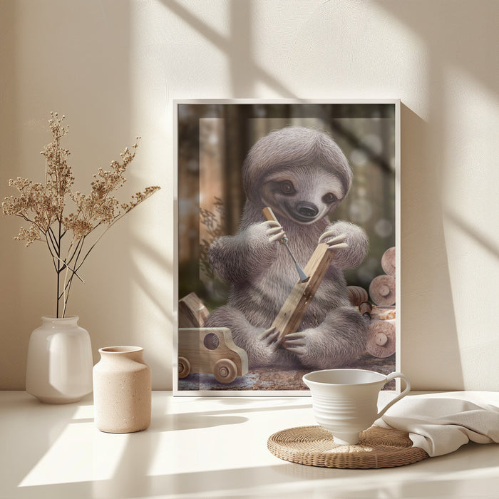 SLOTH THE TOY MAKER Framed Art Modern Wall Decor