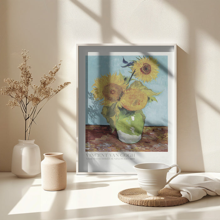 Vase With Three Sunflowers Framed Art Modern Wall Decor