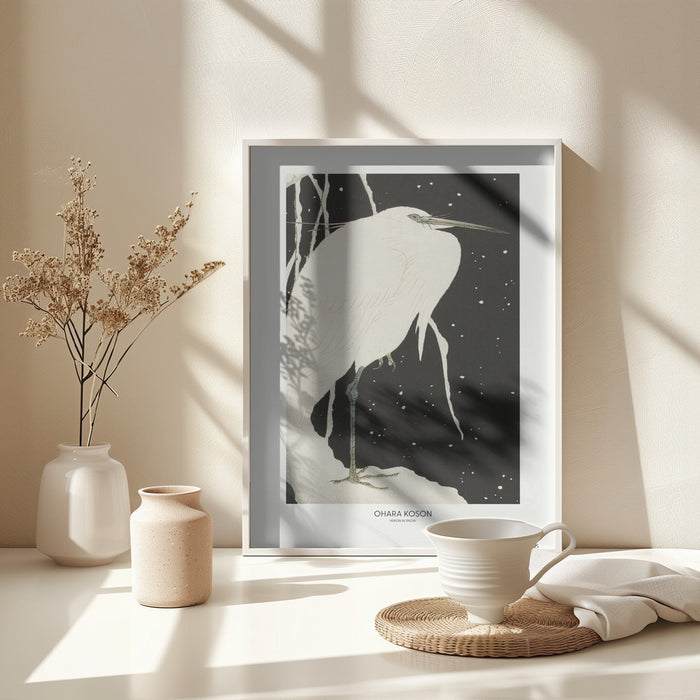 Heron In The Snow Framed Art Wall Decor