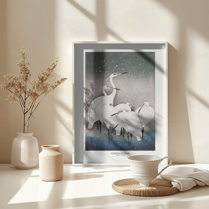 Group Of Egrets Framed Art Modern Wall Decor