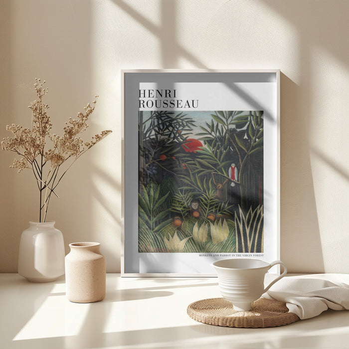 Monkeys And Parrot In The Virgin Forest Framed Art Modern Wall Decor