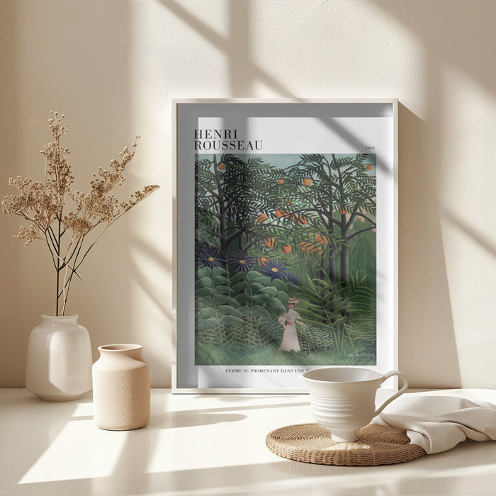 Femme Se Promenant Dans Une Foret Exotique Framed Art Modern Wall Decor