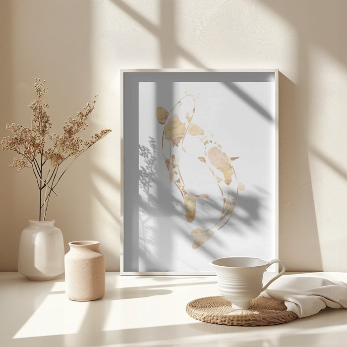 Gold koi fish silhouettes Framed Art Wall Decor