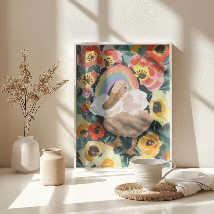 Duck With Rainbow Framed Art Modern Wall Decor