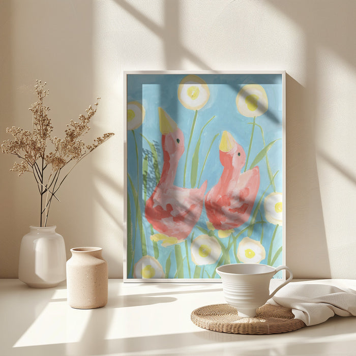 Coral Gees In The Garden Framed Art Modern Wall Decor