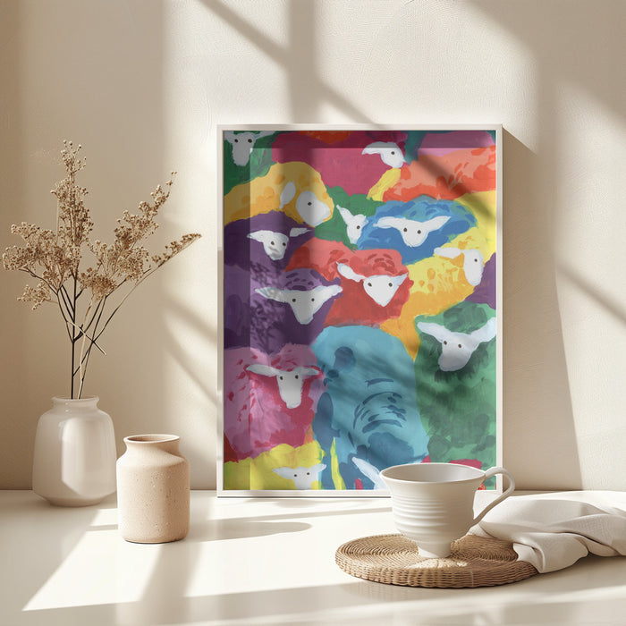 Colorful Sheep Cocktail Framed Art Modern Wall Decor