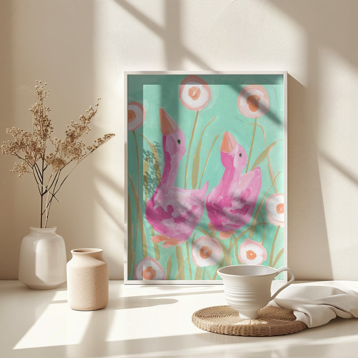 Pink Gees In The Garden Framed Art Wall Decor