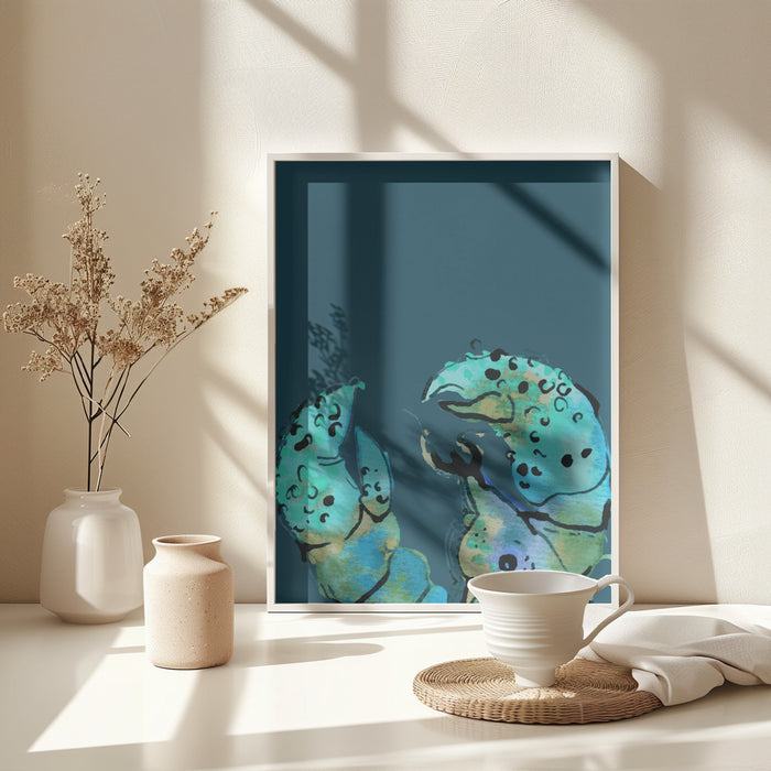 Azure Lobster On Dark Blue Framed Art Modern Wall Decor