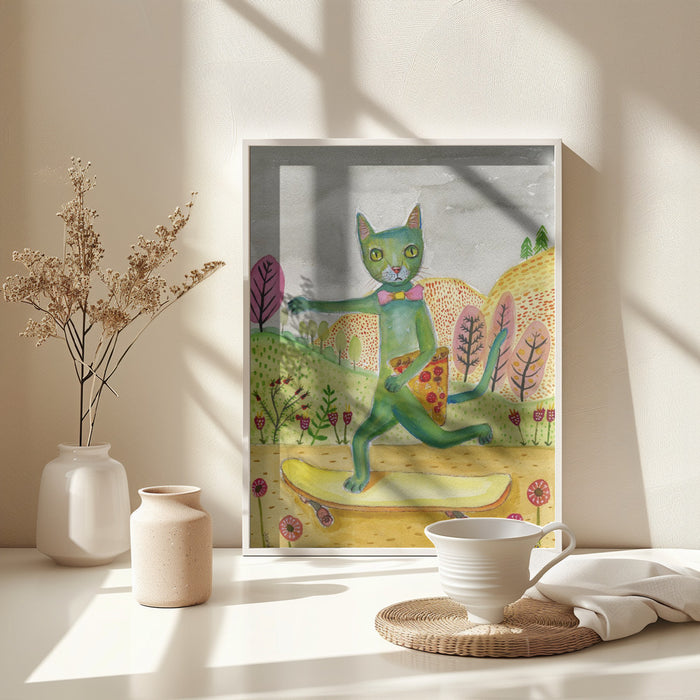 Pizza Cat Framed Art Modern Wall Decor