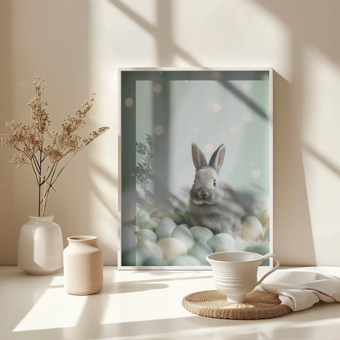 Bunny and Pastel Eggs Framed Art Modern Wall Decor