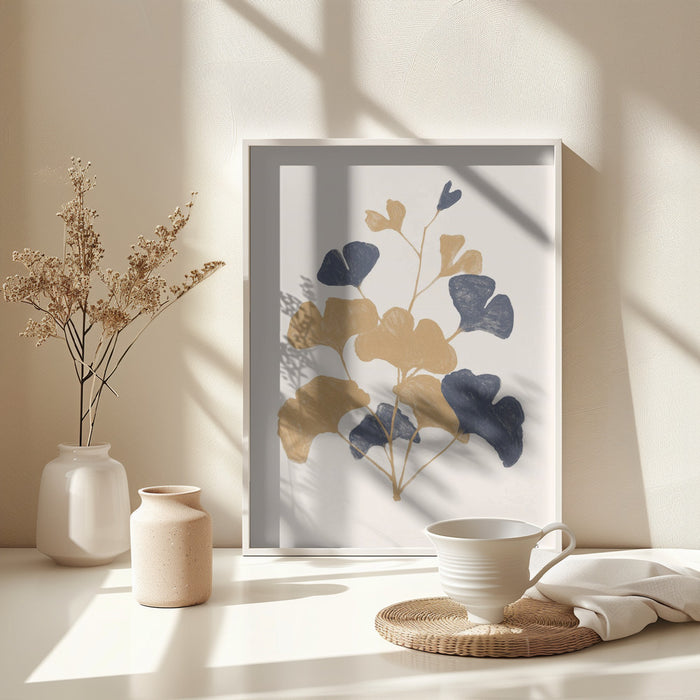 Golden Ginko Framed Art Wall Decor