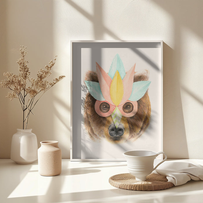 Bear Paper Mask Framed Art Modern Wall Decor