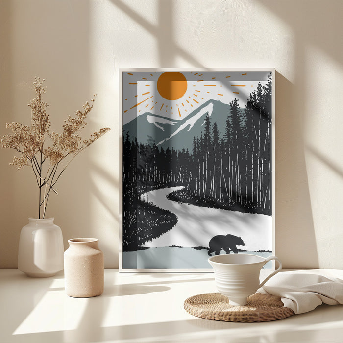 Bear By the River Framed Art Modern Wall Decor